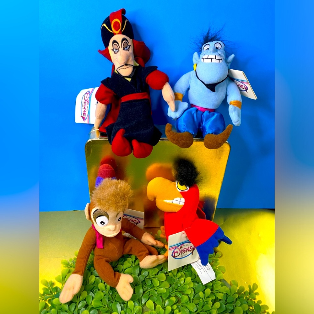 DISNEY EXCLUSIVE NWT VTG 1990s ALADDIN RETIRED BEAN BAG PLUSH COLLECTION OF 4 - Picture 1 of 16
